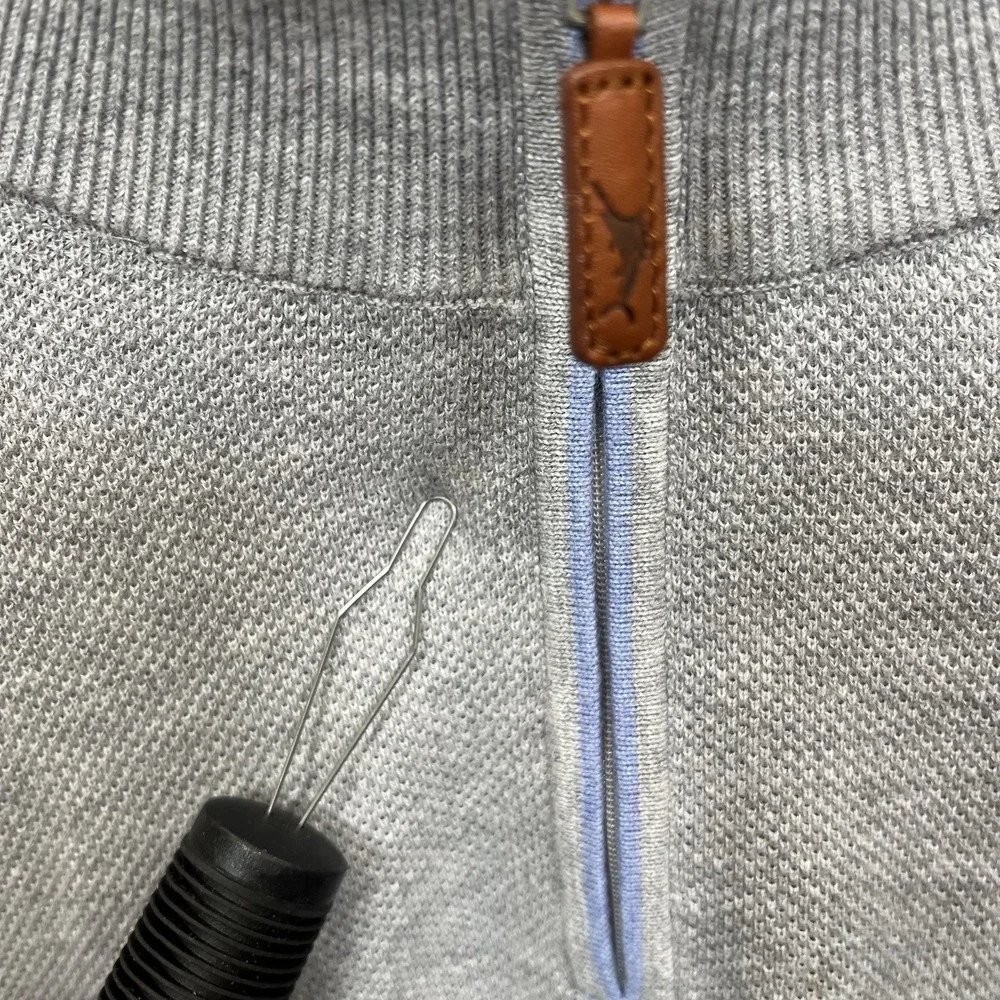 Tommy Bahama‎ Sweater L Quarter Zip Mens Gray Cotton Coolmax Polyester